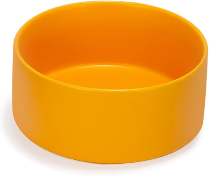 SPUNKYJUNKY 28.7OZ Ceramic Dog and Cat Bowl, Modern Cute Weighted Food Water Bowl for Replacement Yellow (1 Pack)