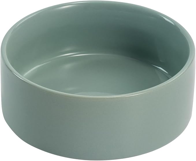 SPUNKYJUNKY 28.7OZ Ceramic Dog and Cat Bowl, Modern Cute Weighted Food Water Bowl for Replacement Morandi Green (2 Pack)