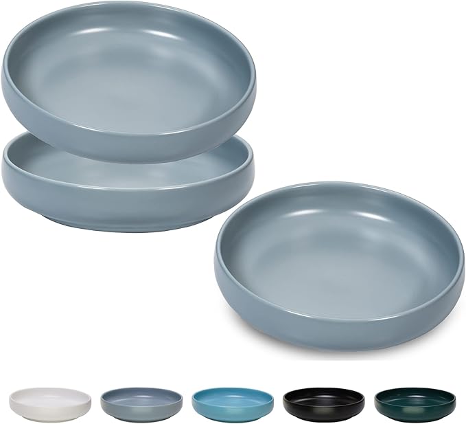 Ceramic Cat Bowls,Shallow Cat Dishes for Food and Water, 6 inch Matte Finish Wide Cat Food Bowl,Whisker Fatigue Free Pet Puppy Kitten Bowl Set of 3,Dishwasher Safe