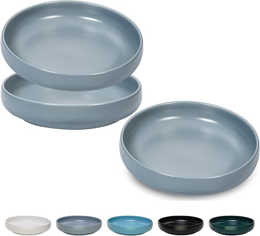 Ceramic Cat Bowls,Shallow Cat Dishes for Food and Water, 6 inch Matte Finish Wide Cat Food Bowl,Whisker Fatigue Free Pet Puppy Kitten Bowl Set of 3,Dishwasher Safe