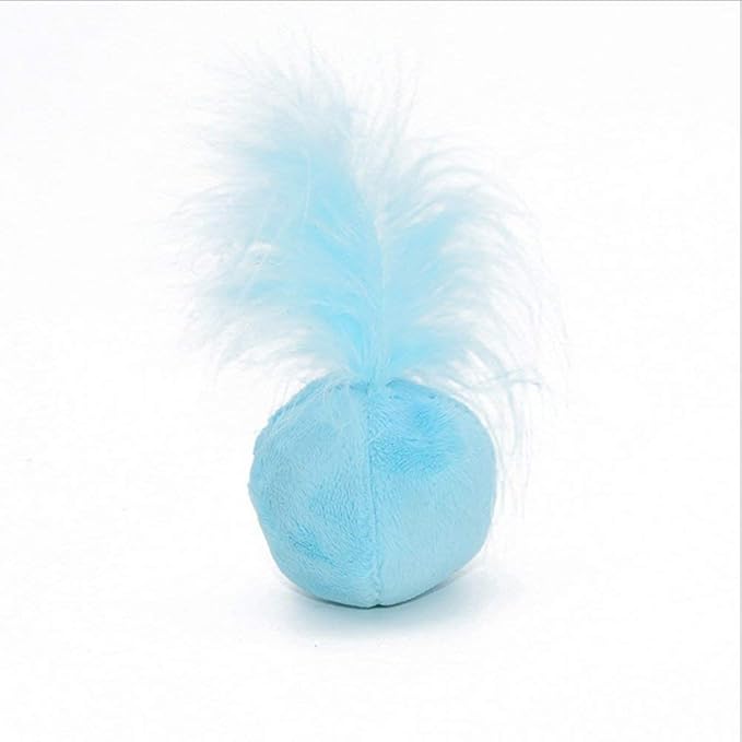 Furry Rattle Ball Cat Toy with Feather and Catnip - Interactive Pom Pom Balls for Cats, Soft and Lightweight, 2 Inch, 3 Pack.