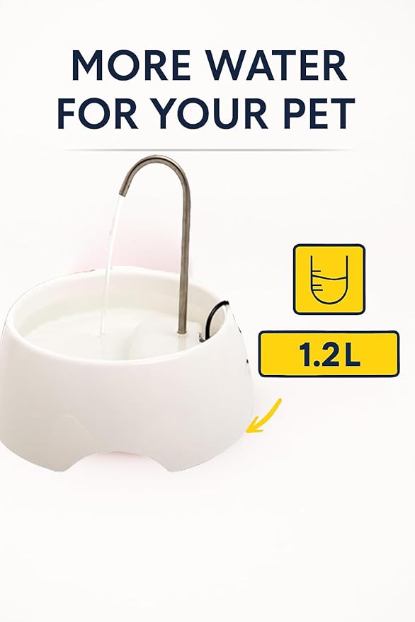 Aqua MINI Portable Pet Water Fountain - Automatic Drinking Bowl for Cats and Dogs - Stainless Steel Faucet - Replaceable Filters - Easy Cleaning - Ideal for Multiple Pets - 1.2L/42 fl oz - White