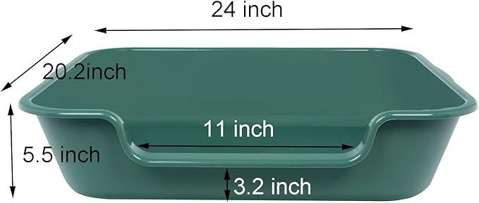 2 Pack of Extra Large Cat Litter Box (ABS Material), Low Entry Senior Litter Pen for Geriatric Kitty Big Cats, Jumbo Pet Safe Litter Boxes Tray for Indoor Pets Potty (Green, 24" L x 20" W)