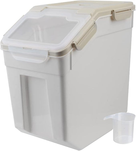AnRui Dog Food Storage Container with Scoop, Large Airtight Plastic Pet Dog Cat Dry Food Bin, Cereal Grain Organizer Box for Rice, Flour, Snack, Baking Supplies, Kitchen Pantry, 20lb, Grey