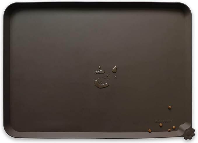 Hoki Found XX-Large Silicone Pet Food Mats Tray - Non Slip Pet Dog Cat Bowl Mats Placemat - Dog Pet Cat Feeding Mat - Waterproof Dog Cat Food Mats -Pet Water Mats for Carpet - Coffee