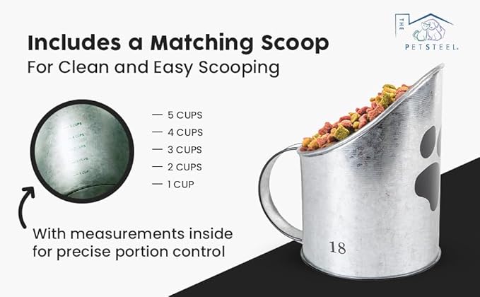 Medium Cat 30lb Pet Food Storage Canister with Scoop – Durable & Airtight for Freshnesss, Minimalist Design & Recyclable, Huge Large Metal Container (Cat Bin - Medium Size)