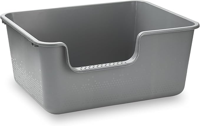 Large Cat Litter Box with High Sides,Cat Litter Pan with Low Entry,Cat Box for Indoor Kittens & Senior Cats,Anti-Splashing,Waterproof,Easy to Clean,Durable (Grey)