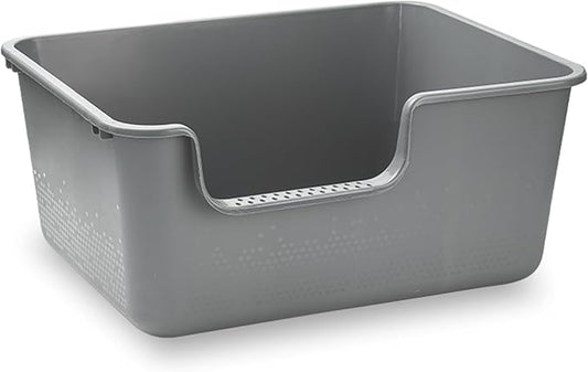 Large Cat Litter Box with High Sides,Cat Litter Pan with Low Entry,Cat Box for Indoor Kittens & Senior Cats,Anti-Splashing,Waterproof,Easy to Clean,Durable (Grey)