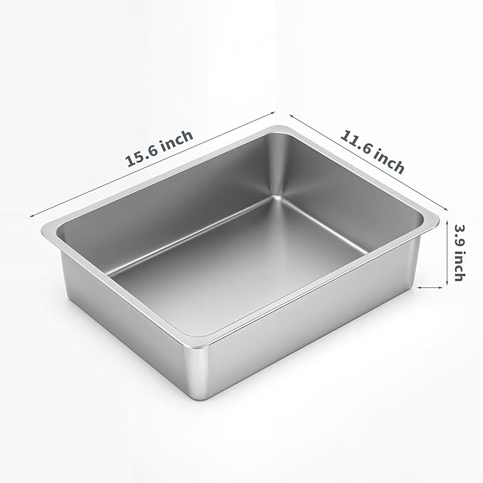 Kirecoo Stainless Steel Cat Litter Box, Small Metal High Sided Cat Pan Box, Indoor Litter Tray, Non Stick, No Smell, Easy to Clean, Pet Toilet Supplies for Cats