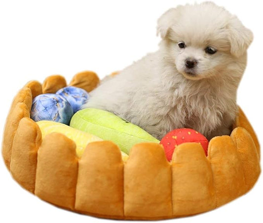 Fashion Pet Cushion Bed Detachable Updated Version Winter Plush Nest Kennel Lovely Tart Warm Comfortable Extended Dog Mat Pad Cat Mat (Tart-Large)