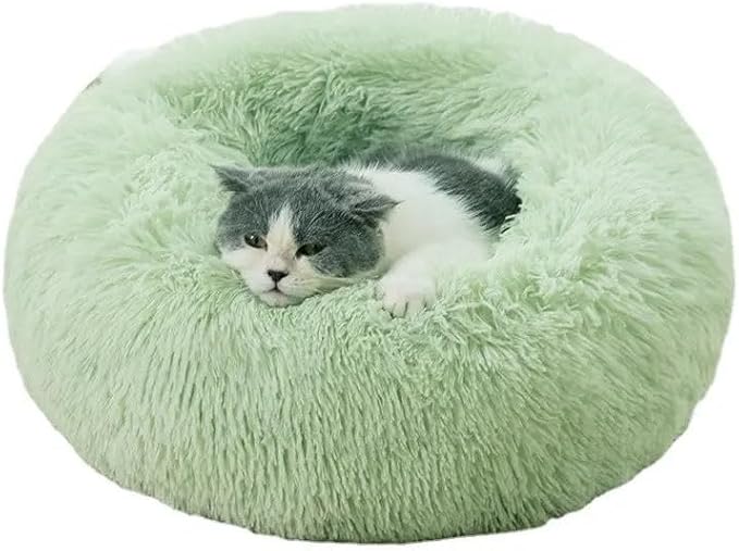 Cat Bed & Washable 20/24 inches - Anti Anxiety Round Fluffy Plush Faux Fur Dog Bed for Small Medium Dogs, Thick Bottom (Green, Medium)
