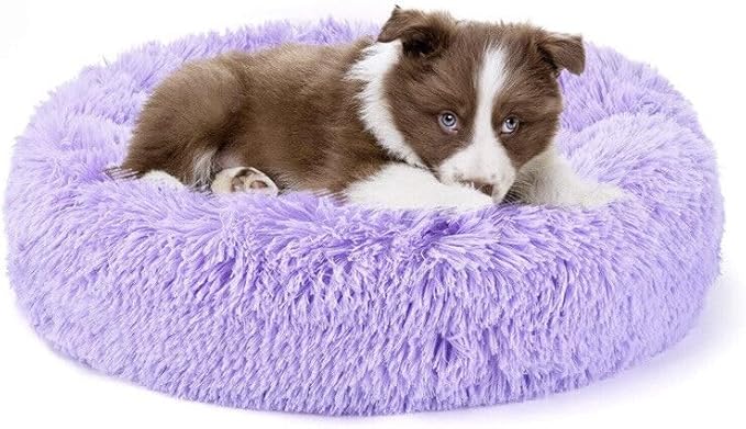 Large Cat Beds for Indoor Cats - Dog Beds for Small Medium Dogs, Large Cat Bed Washable 24 Inches, Anti Anxiety Round Fluffy Plush Faux Fur Pet Bed