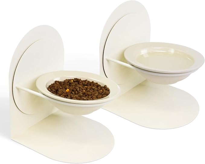 2-Pack Adjustable Cat Bowls with Magnetic Iron Stand & Ceramic Bowls – Dual Height & Angle Adjustable, Non-Slip Design for Comfortable Feeding