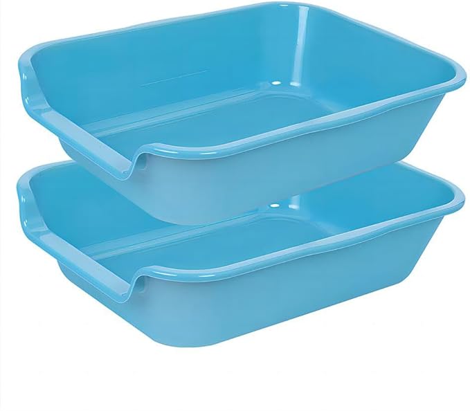 2 Pack of Extra Large Cat Litter Box (ABS Material), Low Entry Senior Litter Pen for Geriatric Kitty Big Cats, Jumbo Pet Safe Litter Boxes Tray for Pets Potty (Light Blue, 20" L x 15.5" W)