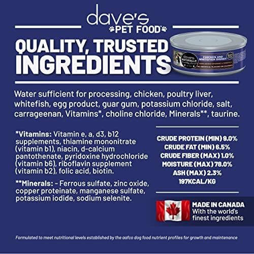 Dave's Pet Food Grain Free Wet Cat Food (Chicken & Whitefish), Made in Canada Naturally Healthy Canned Cat Food, 5.5 oz Cans (24 Pack)