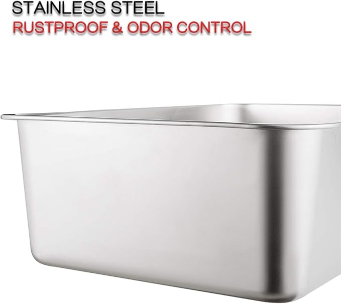 Yangbaga Stainless Steel Litter Box for Cat and Rabbit, Odor Control Litter Pan, Non Stick, Easy to Clean, Rust Proof, Large Size with High Sides and Non Slip Rubber Feets