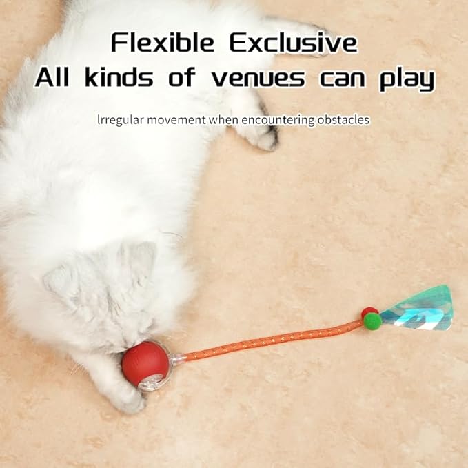 2 Packs Speed Tail 2.0 Interactive Cat Toys for Indoor Cats, Automatic Moving Cat Toy with Elastic Mesh Tail, Rechargeable Cats Ball for Enrichment Exercise