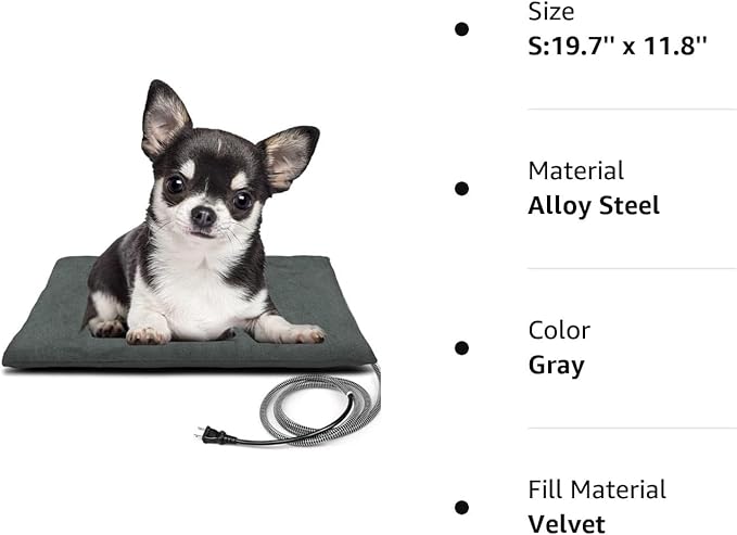 Outdoor Pet Heating Pad for Cat Dog, Heated Cat Mat Dog Mat with Auto Temperature, Pet Warming Pad Heated Cats Dogs House Cat Bed (S: 19.7'' x 11.8'', Gray)