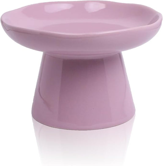 Wide Shallow 6.1" Raised Cat Bowls, Ceramic Elevated Food Plate for Flat Faced Cats and Small Dogs, Porcelain Feeder Bowl, Stress Free, Protect Cat’s Spine, Lavender