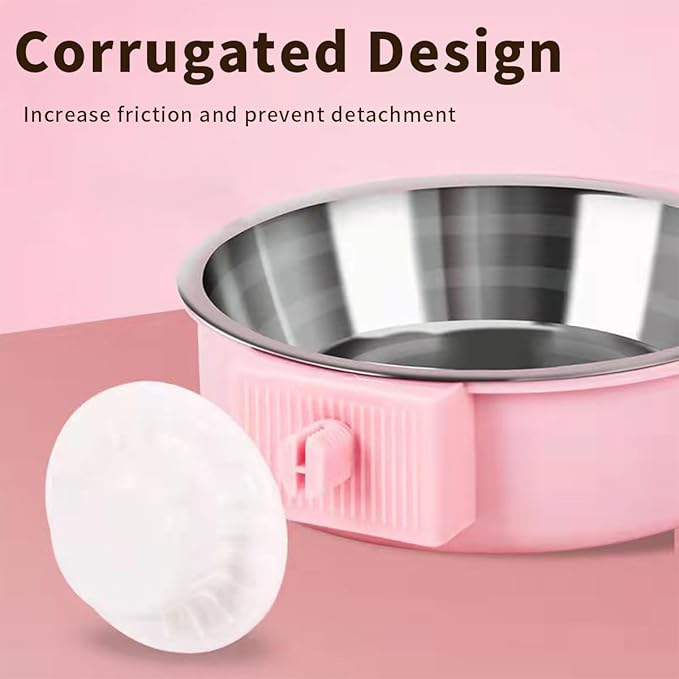 2Pcs Pets Lightweight Stainless Steel Bowl,Removable Stainless Steel Pet Hanging Food Water Feeder Bowl Cage Coop Cup for Puppy Medium Dog Cat Rabbit Ferret Bird Gunea Pigs (Pink, M)