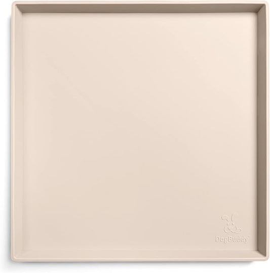 DogBuddy Dog Food Mat – Waterproof Dog Bowl Mat for Food and Water, Silicone Pet Feeding Mats for Floors, Non-Slip Placemat with High Edges for Dogs Bowls, Puppy Essentials (XS: 11" x 11", Vanilla)