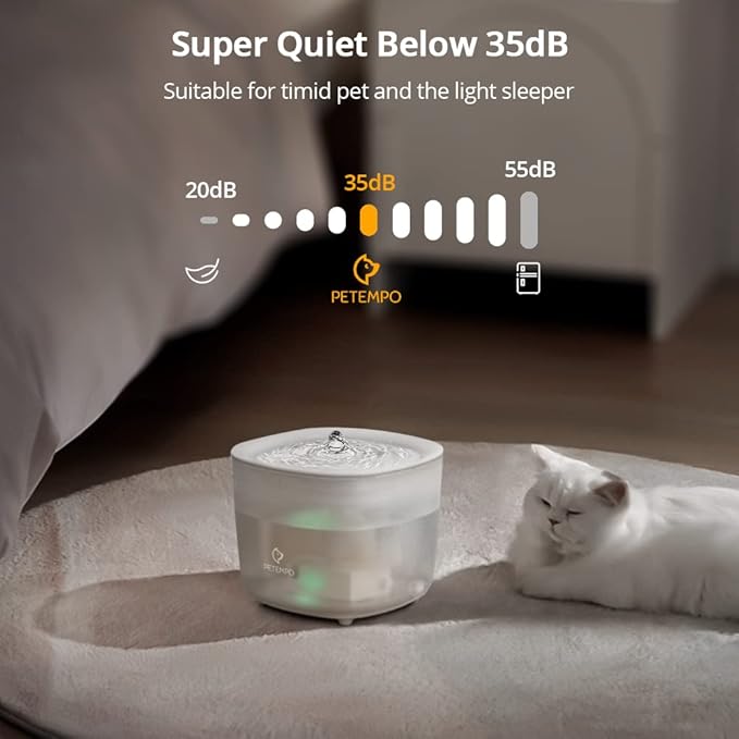 Cat Water Fountain with Wireless Pump, 68oz/2L Ultra Quiet Cat Fountain, Automatic Pet Drinking Fountain for Cats Dogs Inside with 2 Flow Modes, LED Light Indicator, Filter Included