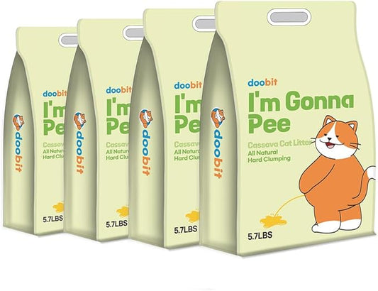 I'm Gonna Pee,DOOBIT Cassava Cat Litter,100% Natural Eco-Friendly,Mixable with Clay and Various Cat Litter,Save Usage,Spherical, Non-Stick Super Clumping, No Odor,No Dust,No Mess(5.7lb x 4pack)