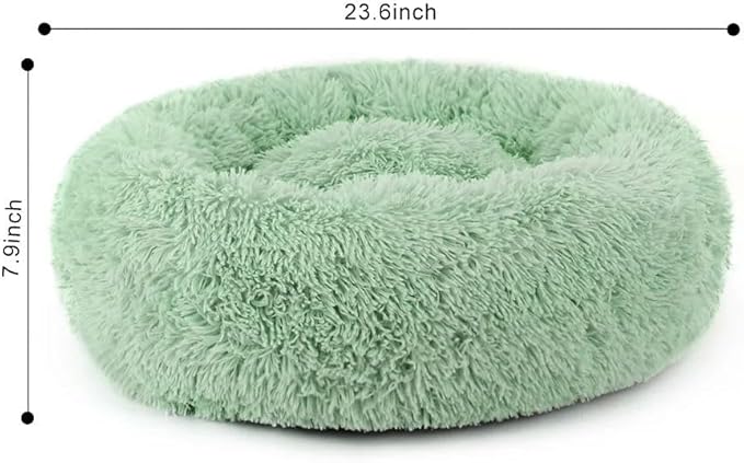 Cat Bed & Washable 20/24 inches - Anti Anxiety Round Fluffy Plush Faux Fur Dog Bed for Small Medium Dogs, Thick Bottom (Green, Medium)