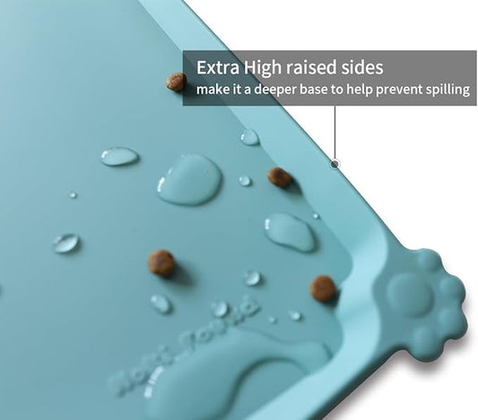 Hoki Found Silicone Non Slip Pet Food Mats - Dog Cat Bowl Placemats - Waterproof for Carpet - Light Turquoise