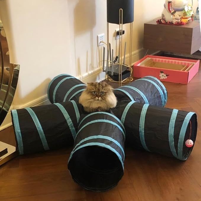 Indoor Outdoor Cat Play Tunnel - Large Cat Toy Kitten Kitty Rabbit (5 Way) Tunnel