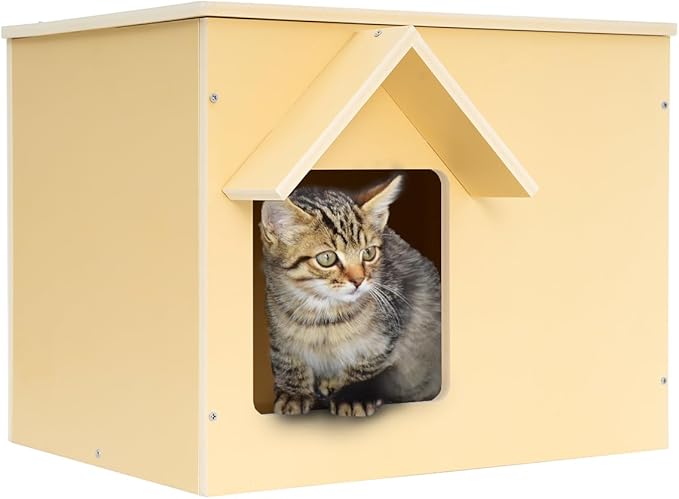 Outdoor Cat Houses Feral Cat Shelter Wooden Stray Cat Condo Outside Sturdy Waterproof and Insulated with Escape Door (one cat)