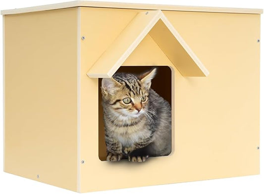 Outdoor Cat Houses Feral Cat Shelter Wooden Stray Cat Condo Outside Sturdy Waterproof and Insulated with Escape Door (one cat)