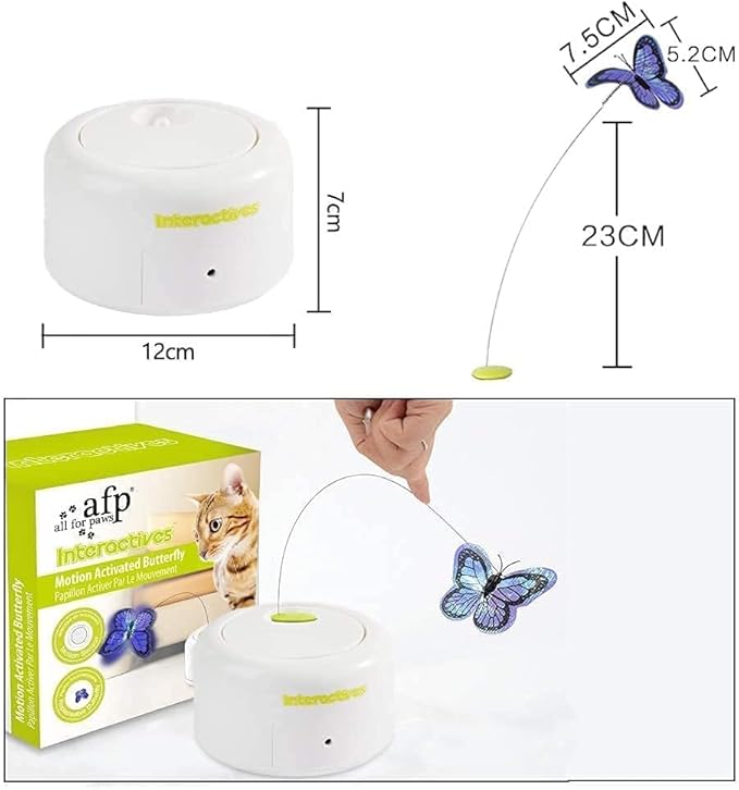 ALL FOR PAWS Interactives Cat Teaser Toy Flutter Bug Cat Wand Toy Fun Playing Toys Kitten Toys with Shiny Butterfly