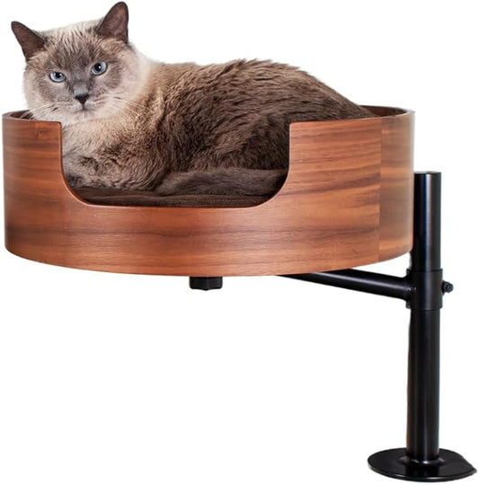 Desk Nest® Cat Bed – Space-Saving, Elevated Bed for Cats – Keeps Desks Clear, 360° Adjustable, Supports 25 lbs – Secure, Stylish and Durable – Perfect for Home Office – Walnut Wood Finish
