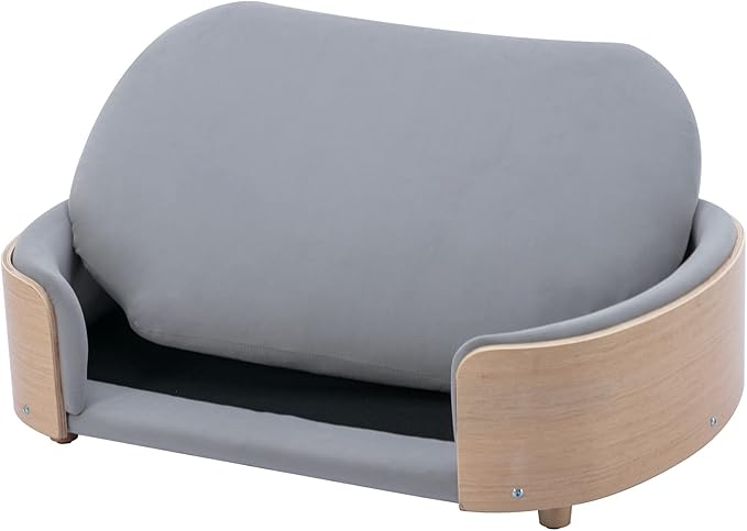 HomSof 38.58" Scandinavian Style Elevated Dog Cat Bed Pet Sofa with Solid Wood Legs and Bent Wood Back with Velvet Cushion,Large Size，Light Grey