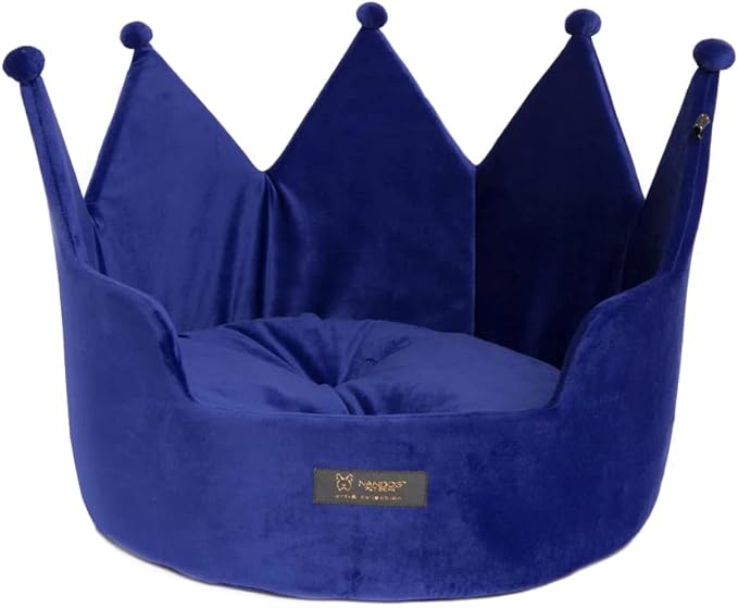 NANDOG Pet Gear Crown Cozy Round Dog & Cat Bed Collection Washable Indoor Pet Bed for Small Breeds-Soft Bed Fits in Crate or Kennel-Made of Ultra Soft Micro-Plush Material (Royal Blue, Prive 18")