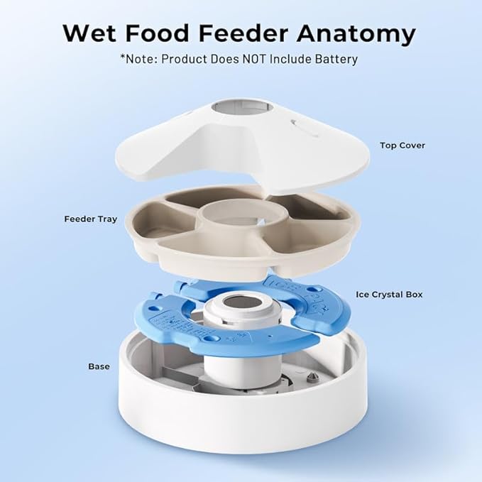 Automatic Cat Feeder Wet Food, 5 Meals Cordless Pet Food Dispenser, Fresh Food Refrigerated Container with 2 Ice Packs, 10s Voice Recording, Programmable Timer Battery Operated（No Included
