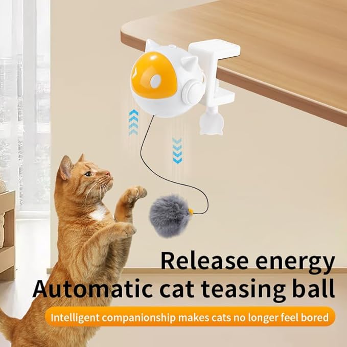 OCG Smart Automatic Cat Toy - Interactive Electronic Feather Ball with Auto-Moving & Lifting Features for Indoor Cats, Self-Play Space Ball Design Hanging Toy for Small/Medium Kittens (Battery-Free)