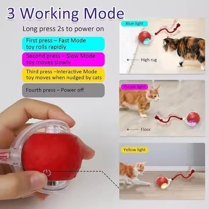 Interactive Cat Toys Ball for Indoor Cats,[2025 Newly Upgraded] Agile Moving Cat Ball with Elastic Mesh Tail,Automatic Kitten Toys for Bored Indoor Adult Cats,Motion Activated (Orange)