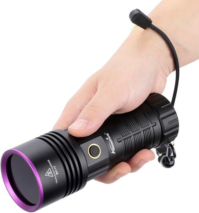 ALONEFIRE SV117 365nm UV Flashlight 70W Powerful Blacklight Digital Display USB Rechargeable Black Light for Pet Urine Detector, Scorpion, Resin, Bed Bug, Fishing with UV Protective Glasses, Battery