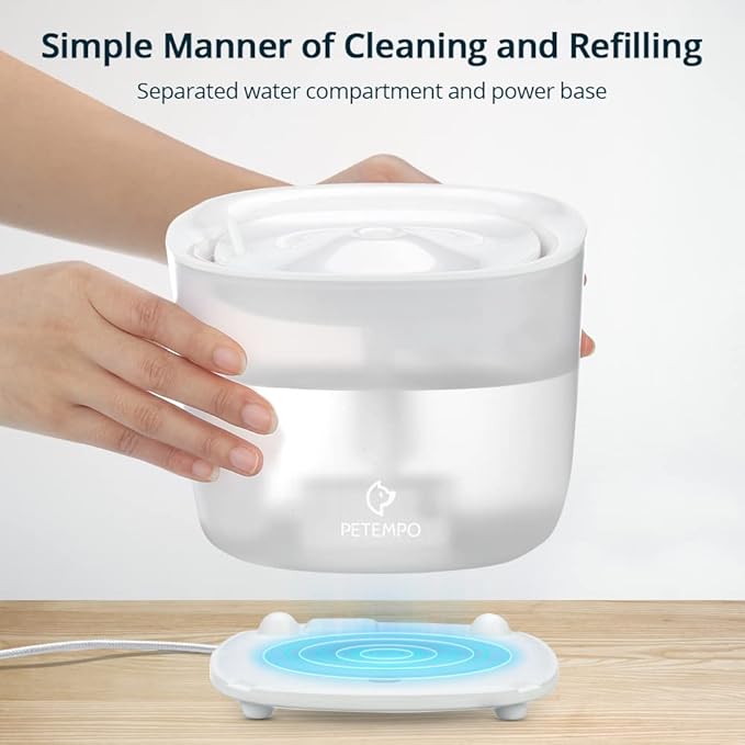 Cat Water Fountain with Wireless Pump, 68oz/2L Ultra Quiet Cat Fountain, Automatic Pet Drinking Fountain for Cats Dogs Inside with 2 Flow Modes, LED Light Indicator, Filter Included