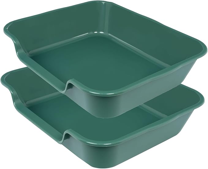 2 Pack of Extra Large Cat Litter Box (ABS Material), Low Entry Senior Litter Pen for Geriatric Kitty Big Cats, Jumbo Pet Safe Litter Boxes Tray for Indoor Pets Potty (Green, 24" L x 20" W)