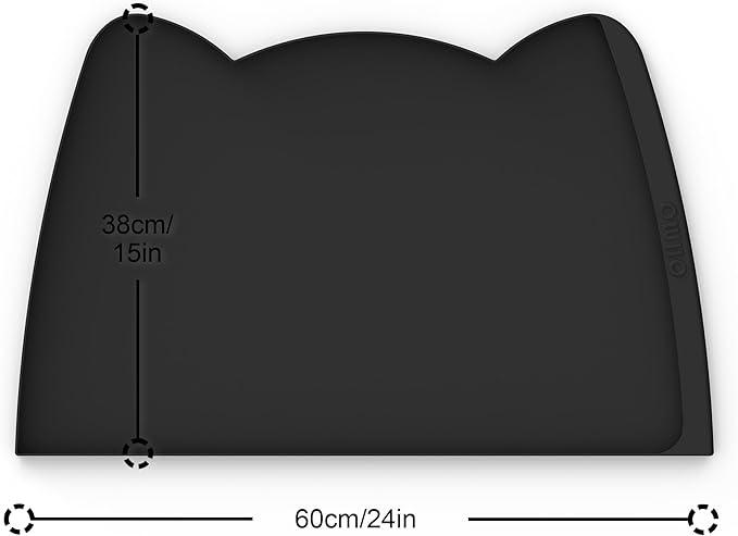 OHMO Dog Food Mat(Black, 24 * 15'') w/Residue Collection Pocket Silicone Pet Feeding Mat for Floor High Edges Anti Spills Waterproof Cat Water Bowl Tray, Easy Clean Placemat