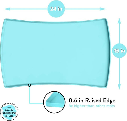 CatGuru Cat Food Mat, Small & Large Pet Feeding Mat, 100% Waterproof Cat Placemat for Food and Water, Non-Slip Silicone Mats for Cats Bowls or Water Fountain (Large, Aruba)