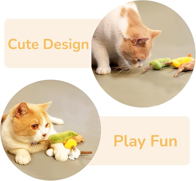 4-Piece Catnip Toys with Valerian Stick Catnip Toys with Various Cute Animal Styles, Plush Cat Toys for Indoor Cats, Cat Chew Toys Kitten Toys