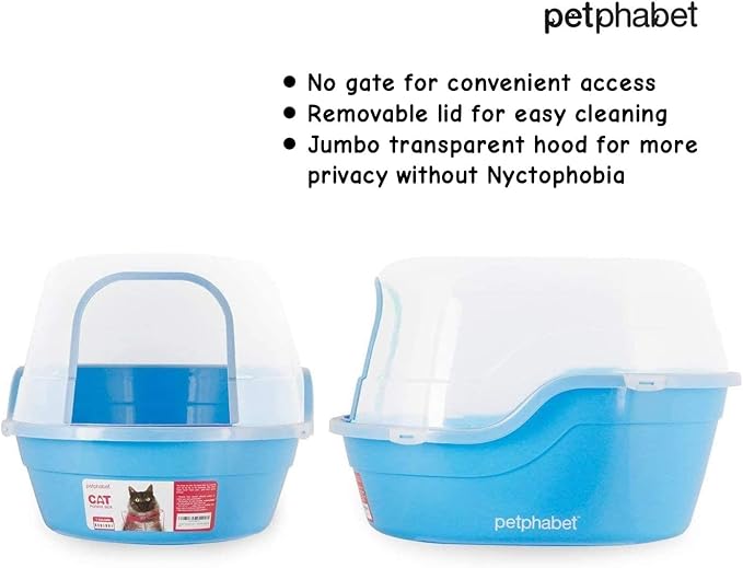 Petphabet Jumbo Hooded Cat Litter Box, Extra Large, Light Blue