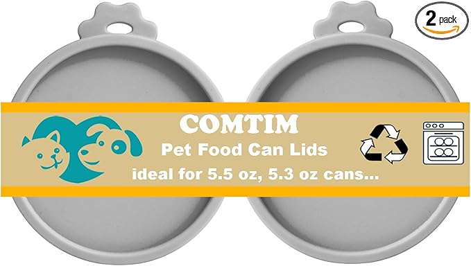 Comtim Cat Food Can Covers Lids for 5.5 oz Cans, 2 Pack Silicone Cat Food Can Lids for 5.5 oz 5.3 oz Cans...Pet Food Can Covers Reusable Can Toppers Savers for Wet Food (Grey)