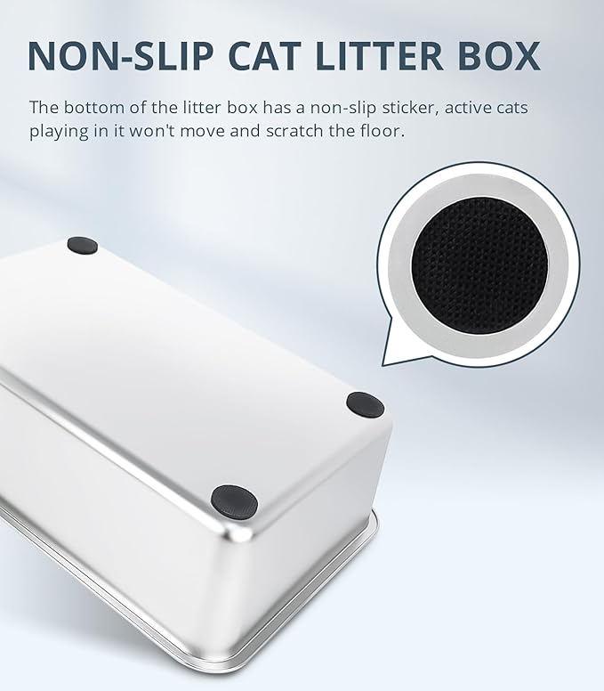 Stainless Steel Cat Litter Box, 6in Cat Litter Pan for Cats and Rabbits, Metal Litter Box High Sides Nonstick Odor Control Anti-Corrosion