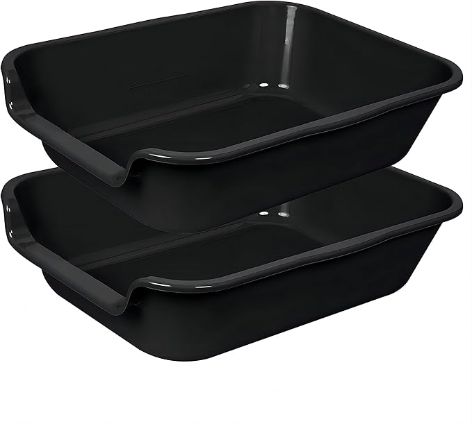 2 Pack of Extra Large Cat Litter Box (ABS Material), Low Entry Senior Litter Pen for Geriatric Kitty Big Cats, Jumbo Pet Safe Litter Boxes Tray for Indoor Pets Potty (Black, 20"L x 15.5"W)