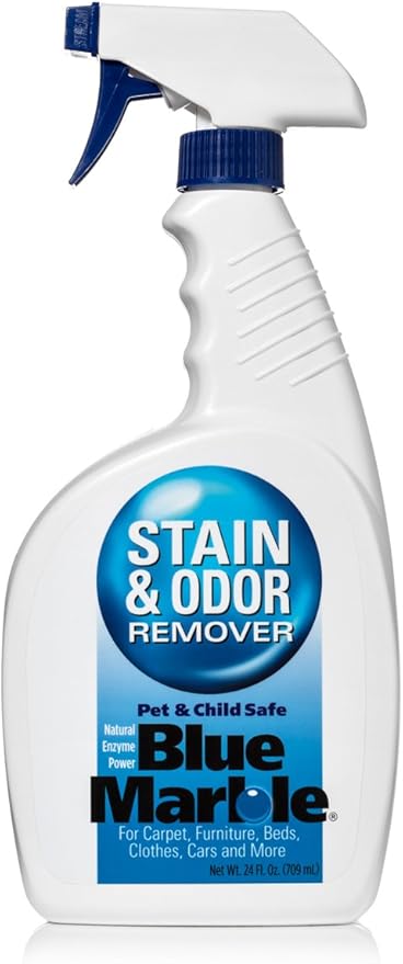 Blue Marble Stain & Odor Remover is Professional Strength, Eliminates Urine, Feces and Other Organic Stains & Stink Using Natural Enzyme Power. Great For Dogs, Cats, Pets, People and Other Accidents.